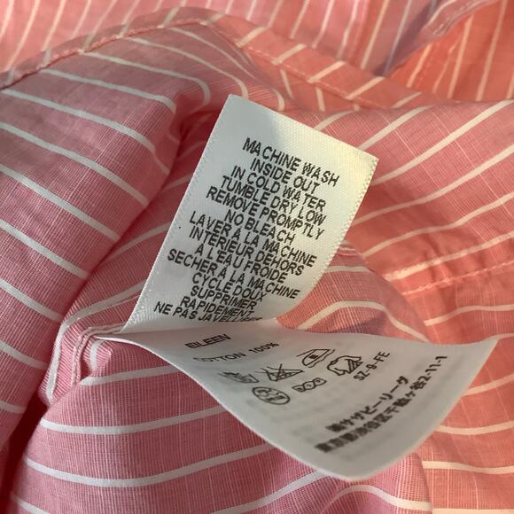 Frank & Eileen Pink White Striped Eileen Button Up Shirt Top Large - Picture 8 of 8